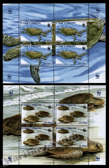 São Tomé & Príncipe 2001 Yvert 1321-24, Fauna Protection, Reptiles, Sea Turtle, WWF - Sheetlets Detail 1