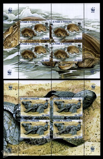 São Tomé & Príncipe 2001 Yvert 1321-24, Fauna Protection, Reptiles, Sea Turtle, WWF - Sheetlets Detail 2