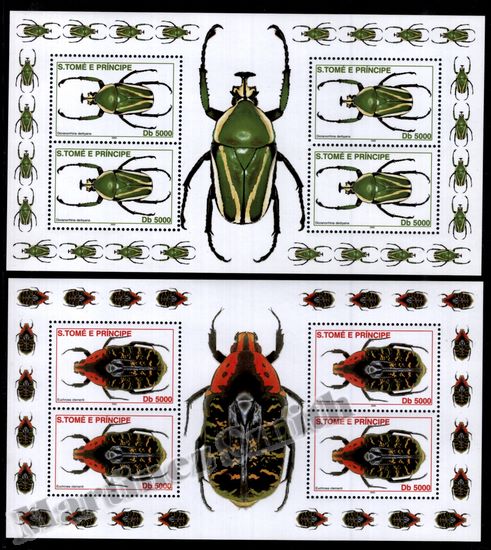 São Tomé & Príncipe 2001 Yvert 1325-28, Fauna, Insects , Beetles - Sheetlet - Detail 1
