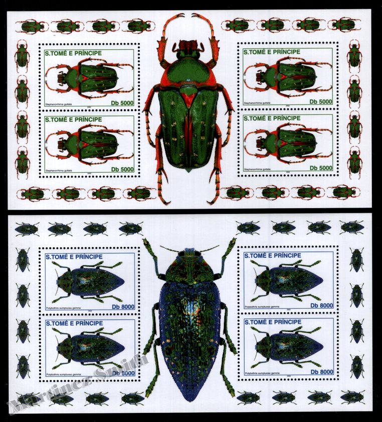 São Tomé & Príncipe 2001 Yvert 1325-28, Fauna, Insects , Beetles - Sheetlet - Detail 2