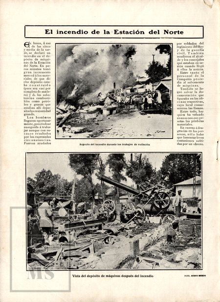 Recorte Artículo Prensa 1906 Nuevo Mundo Página - El Incendio de la Estación del Norte, Madrid