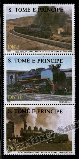 São Tomé-et-Príncipe 1987 Yvert 890-92, Trains, Locomotives à vapeur - MNH