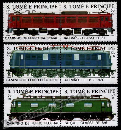 São Tomé-et-Príncipe 1988 Yvert 909-14, Trains, Locomotives électriques - MNH