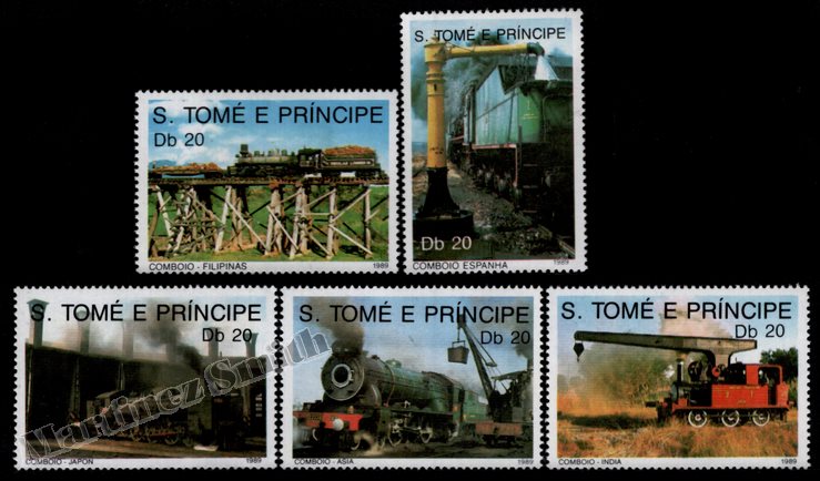 São Tomé i Príncipe 1989 Yvert 960-64, Trens i locomotores de vapor - MNH