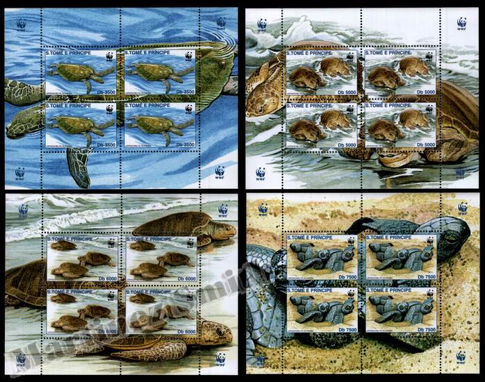 São Tomé & Príncipe 2001 Yvert 1321-24, Fauna, Reptiles, Sea Turtle, WWF - Sheetlets - MNH