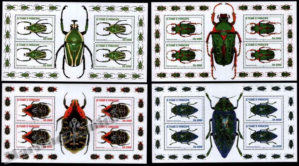 São Tomé i Príncipe 2001 Yvert 1325-28, Fauna, Insectes, Escarabats - Miniplec - MNH