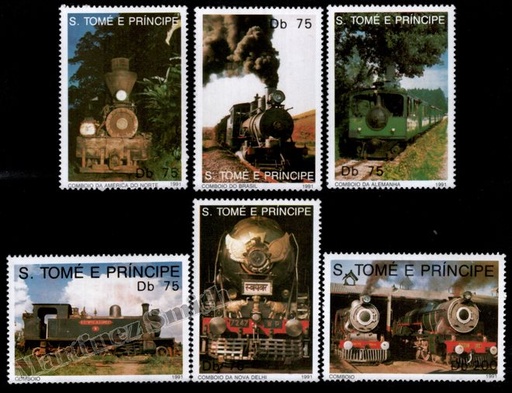[st_1031-36_xs] São Tomé i Príncipe 1991 Yvert 1031-36, Trens i locomotores de vapor - MNH