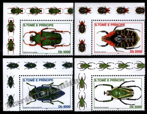 [st_1325-28_clrj] Santo Tomé y Príncipe 2001 Yvert 1325-28, Fauna, Insectos, Escarabajos - MNH