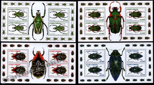 [st_1325-28_mp_clrj] São Tomé & Príncipe 2001 Yvert 1325-28, Fauna, Insects , Beetles - Sheetlet - MNH