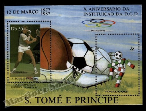 [st__hb51_M] São Tomé-et-Príncipe 1987 Yvert BF 51, Sports, 10e Anniv. Direction Générale des Sports - MNH