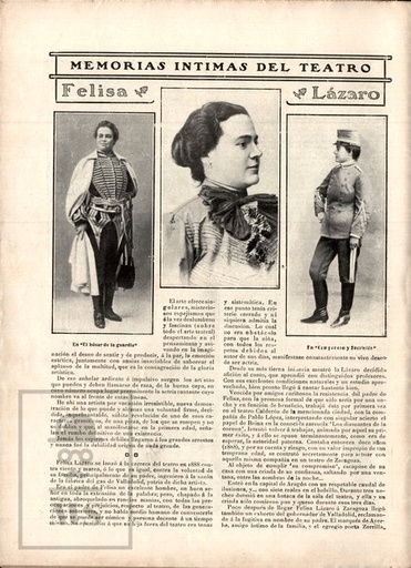 [cl_nm_655_2] Recorte Artículo Prensa 1906 Página Completa Nuevo Mundo - Actriz de Teatro Felisa Lázaro
